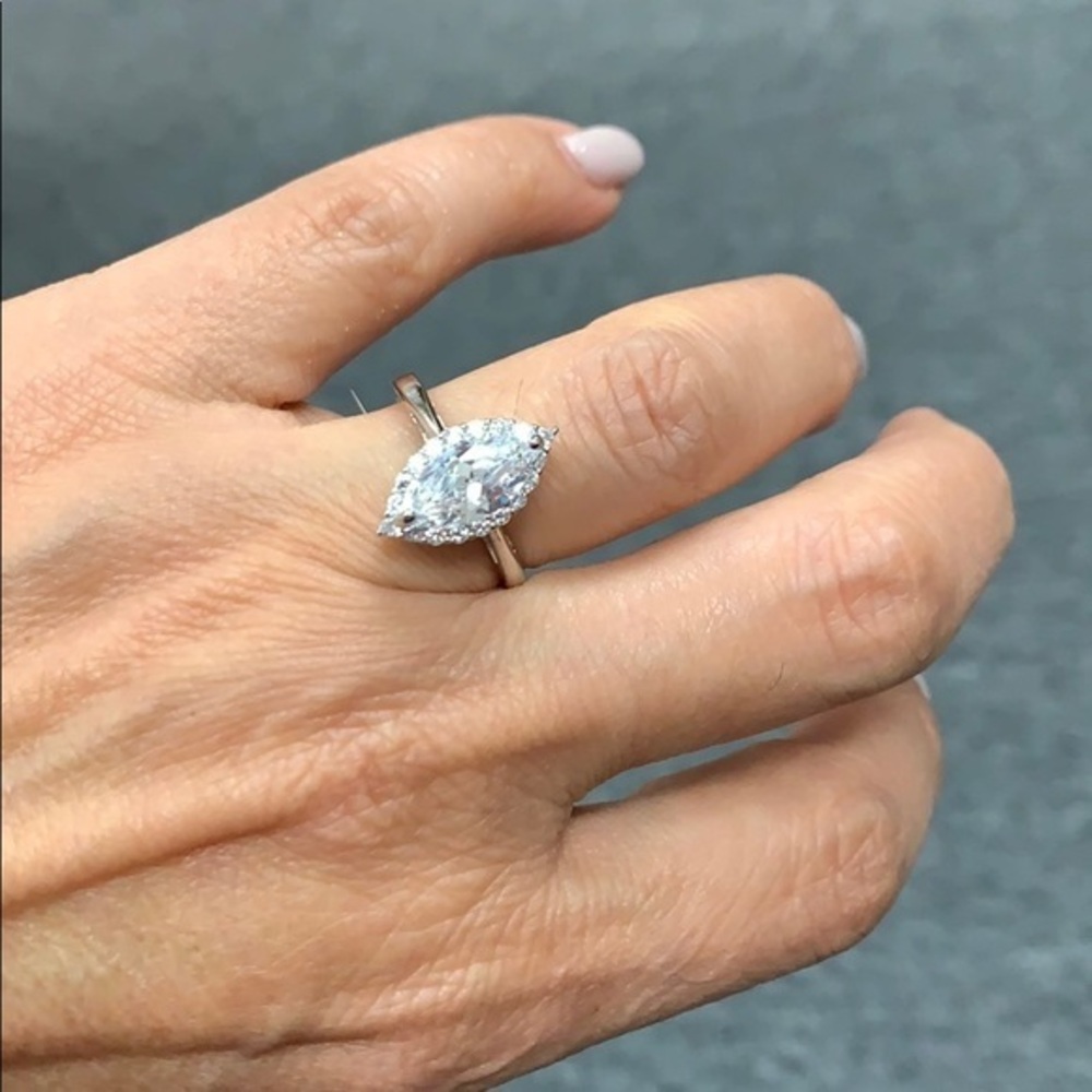 New Sterling Silver 1ct Marquis Engagement Ring size 7